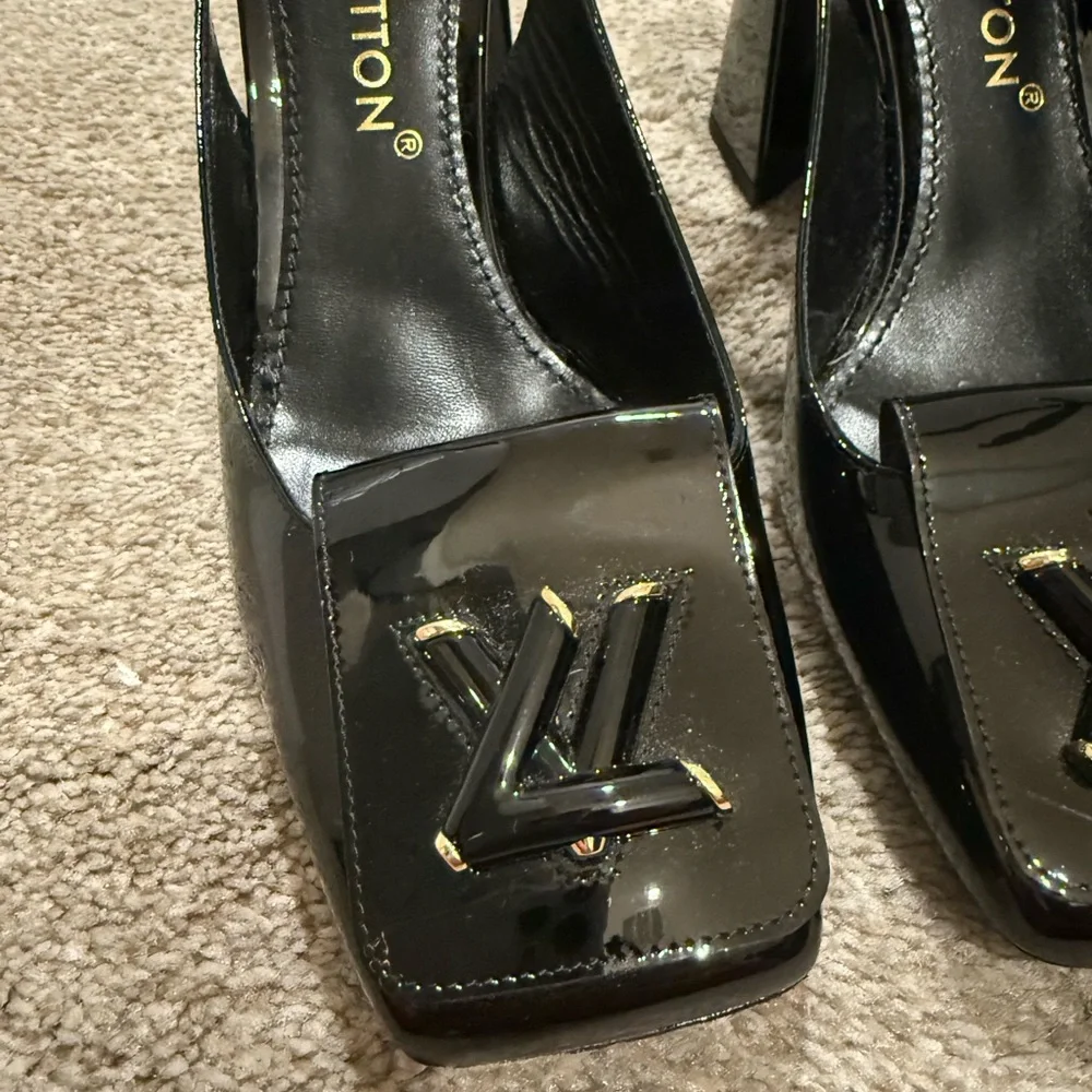 Louis Vuitton Black Heels with Square Toe and Embellishment - Worn 1 Time - Picture 9 of 12